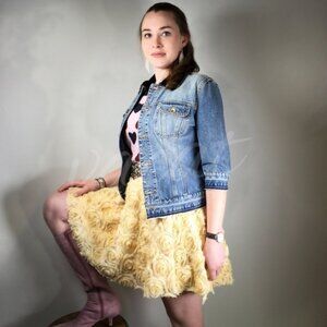 Free People Gold Cream Rosette Tulle Mini Skirt